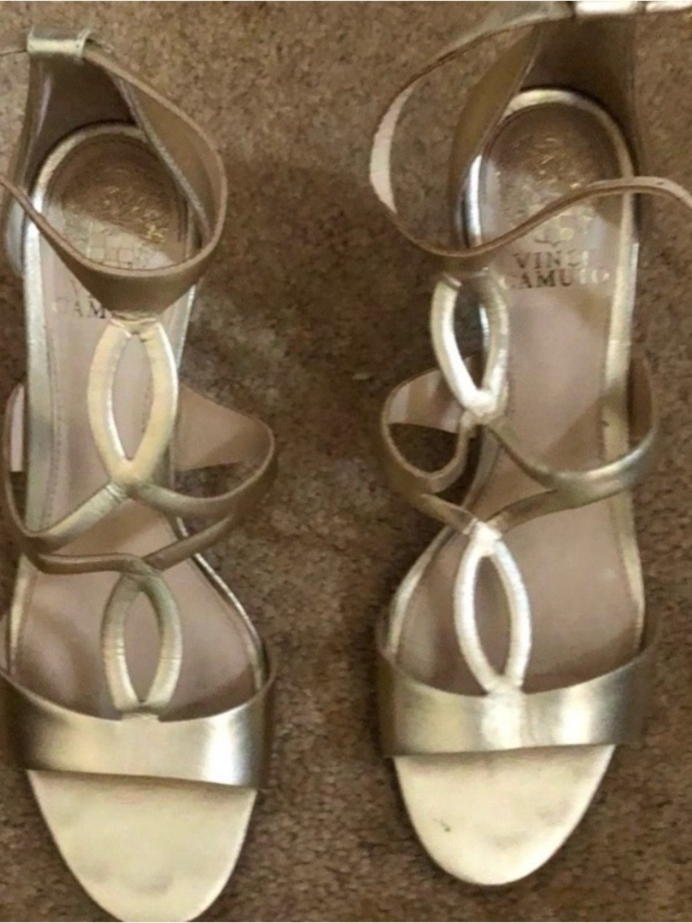 Vince Camuto Metallic Gold Strappy Sandals Size 8. Leather